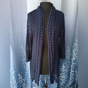 Lauren Michelle Navy Open-Knit Crochet Cardigan